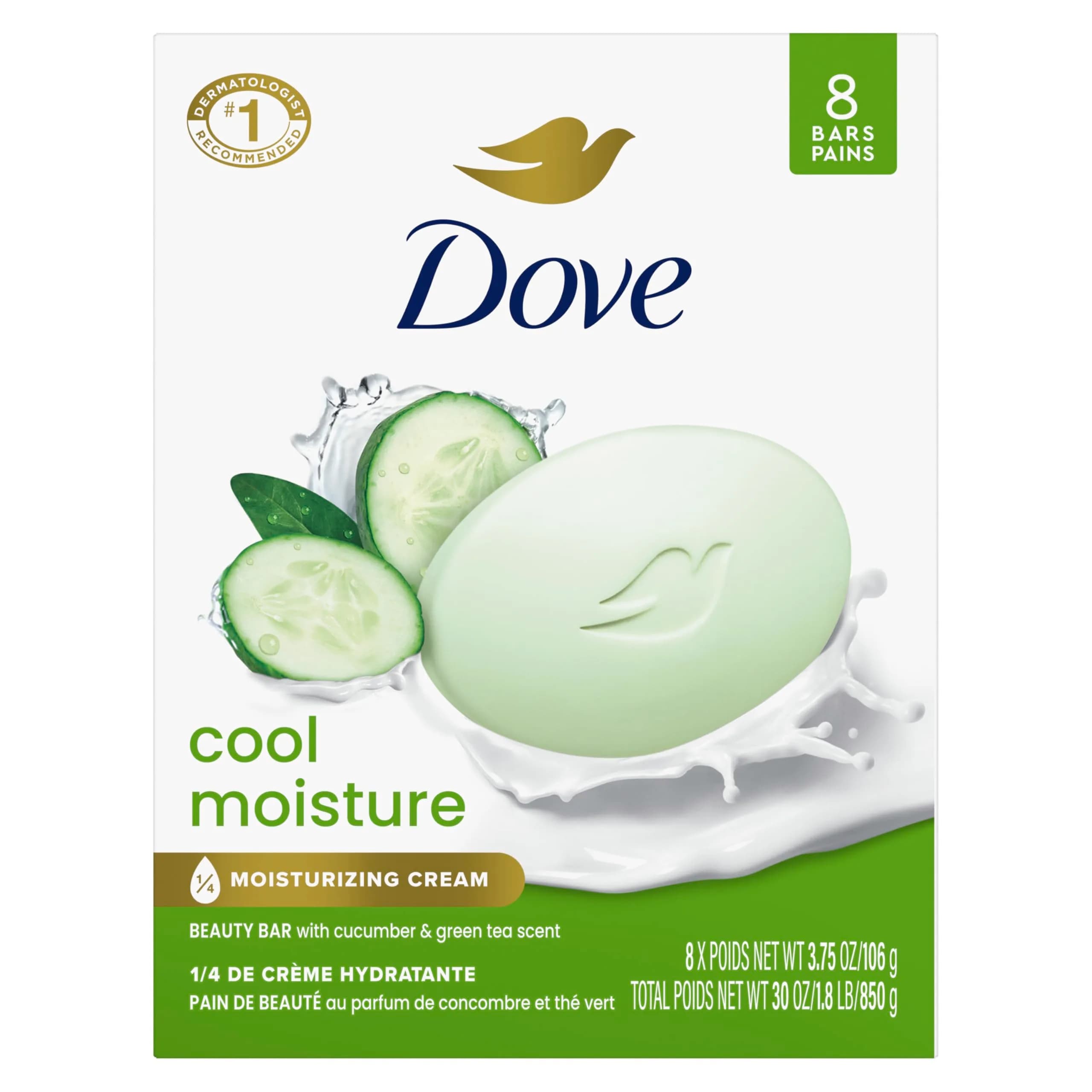 Dove Moisture Beauty Bar Soap 3.75 oz Pack of 16 | Refreshing Cucumber & Green Tea