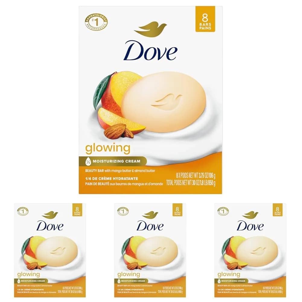 Dove Glowing Beauty Bar Soap, Mango & Almond Butters, 3.75 Oz | Nourish & Radiate