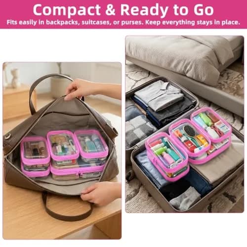 CarryEpic Clear Hard Shell Zipper Cases (5 Packs) | 4 Small, 1 Medium, Pink thumbnail 6
