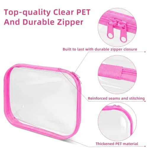 CarryEpic Clear Hard Shell Zipper Cases (5 Packs) | 4 Small, 1 Medium, Pink thumbnail 8