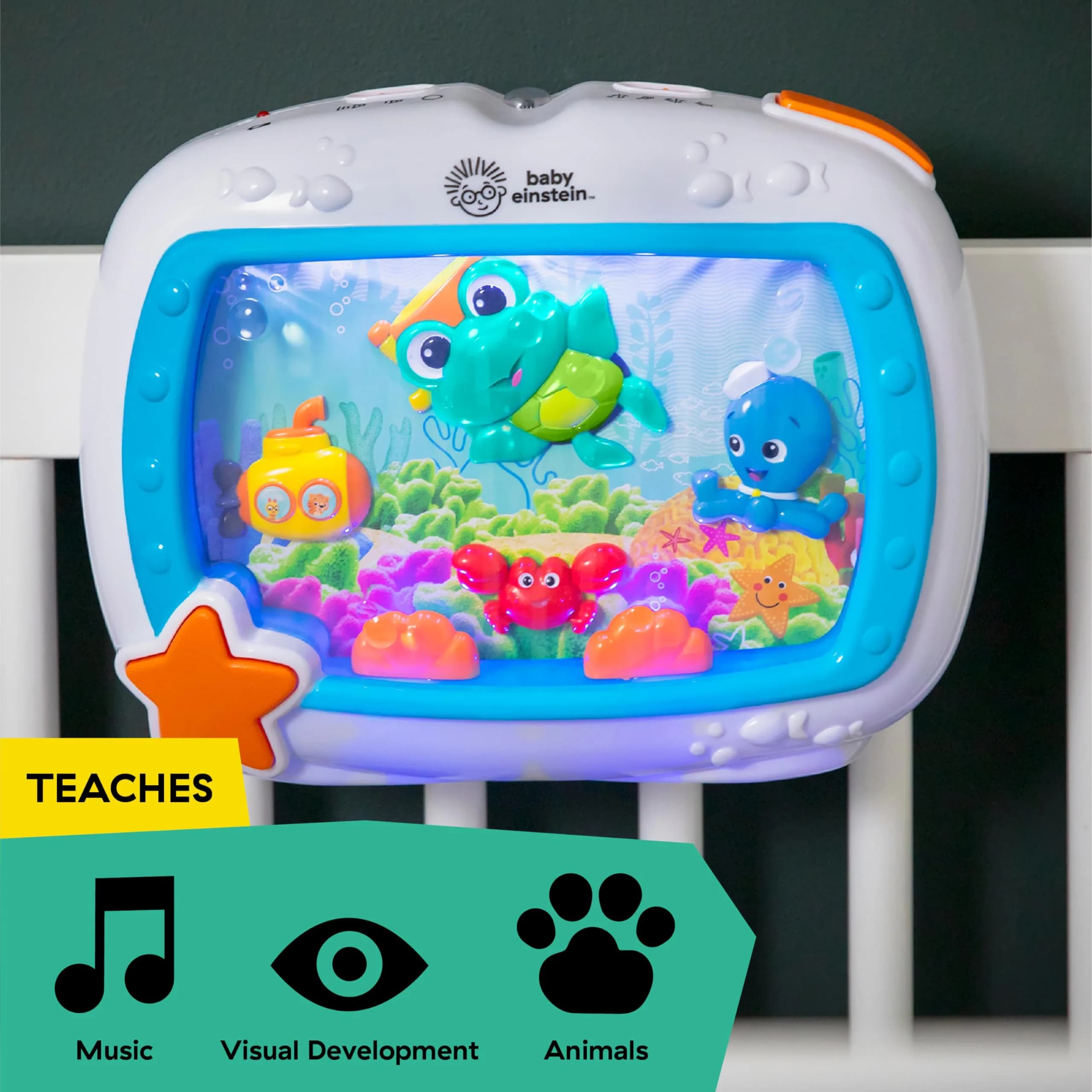 Baby Einstein Sea Dreams Soother On-the-Go Gift Set, Musical Crib Toy & Portable Aquarium Toy 2-Piece Set, 25+ Min Melodies, Pink - view 6