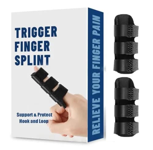 NSKONGDODO Trigger Finger Splint Brace for Knuckle Immobilization, Broken Protector & Arthritis Relief, Fits Index, Middle, Ring Fingers (2-Pack, Black) thumbnail 1