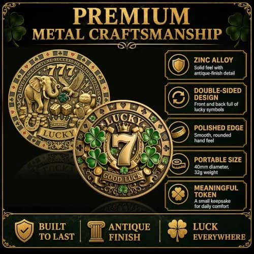 LParkin Lucky Coin Good Luck Charm & Lottery Scratcher Tool for Men Women | Vintage Bronze thumbnail 3