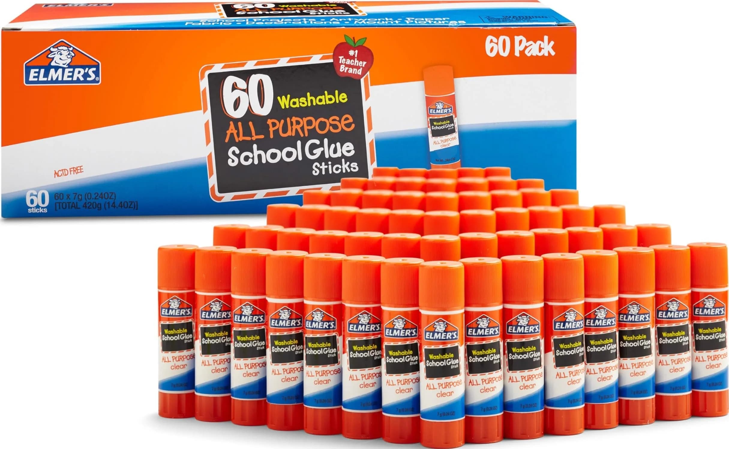 Elmer's All Purpose School Glue Sticks, 7g, Pack of 60, Acid-Free & Washable | Perfect for Paper & Crafts
