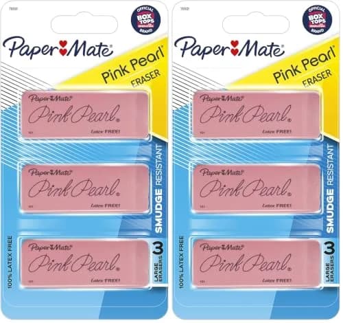 Paper Mate Pink Pearl Erasers, Large, 6 Count (Pack of 2) | Smudge-Resistant & Latex-Free thumbnail 1