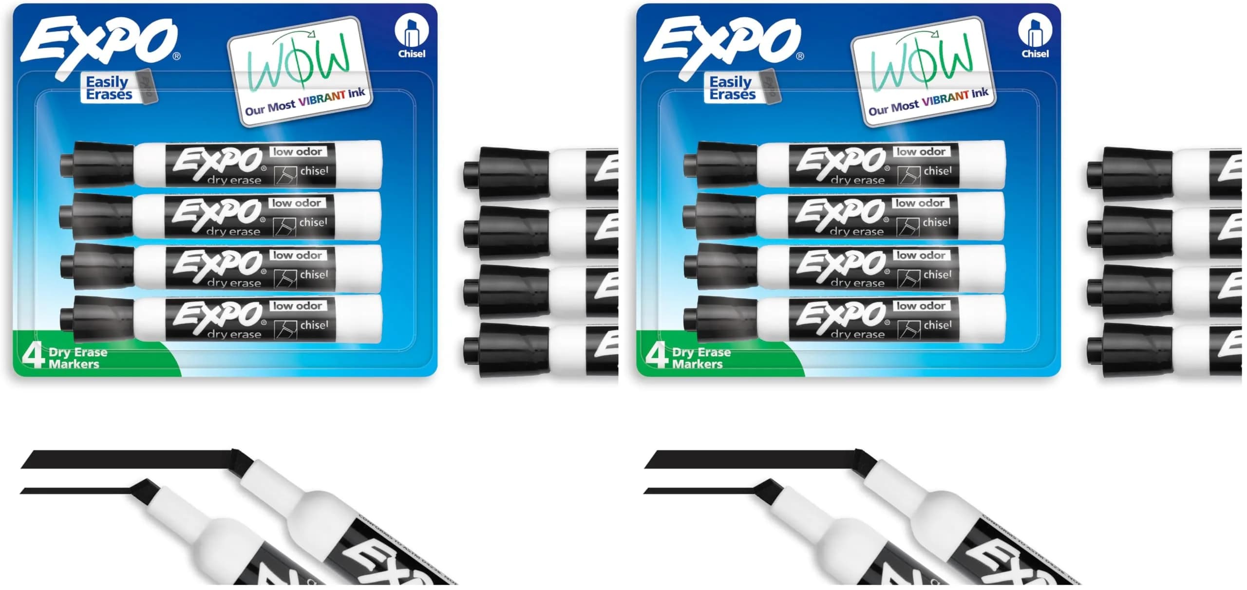 EXPO Dry Erase Markers Black Chisel Tip 4 Count | Vibrant, Low Odor for Whiteboards & Surfaces