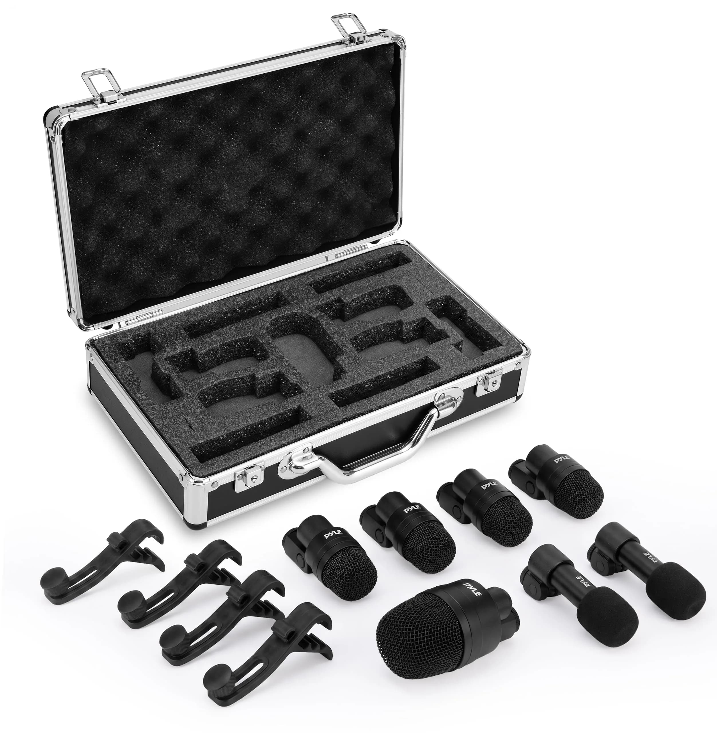 Pyle 7-Piece Wired Dynamic & Condenser Microphone Kit for Drums & Vocals | 50Hz-18kHz Frequency Response — 7 Piece Kit