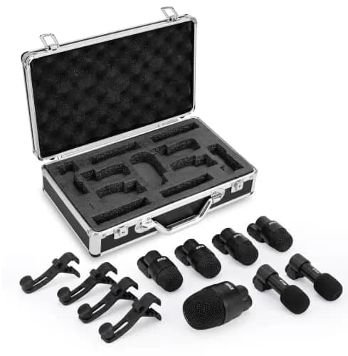 Pyle 7-Piece Drum Microphone Kit with Dynamic & Condenser Mics | Complete Studio & Live Setup (120 chars) thumbnail 1