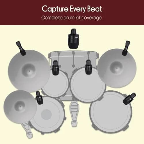 Pyle 7-Piece Drum Microphone Kit with Dynamic & Condenser Mics | Complete Studio & Live Setup (120 chars) thumbnail 3