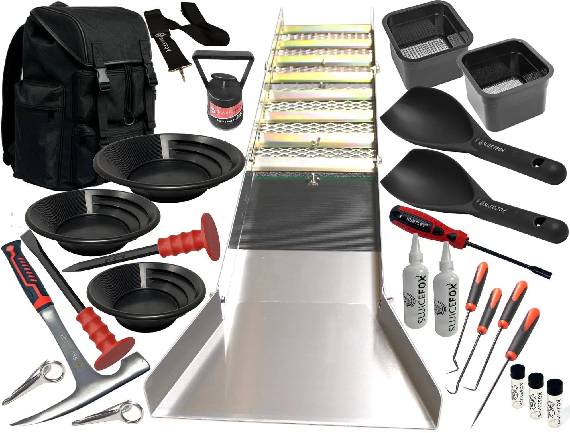 Sluice Fox Complete Gold Mining Kit with Folding 50" Sluice Box | Prospecting Equipment for Hobbyists — Black Bag / Better