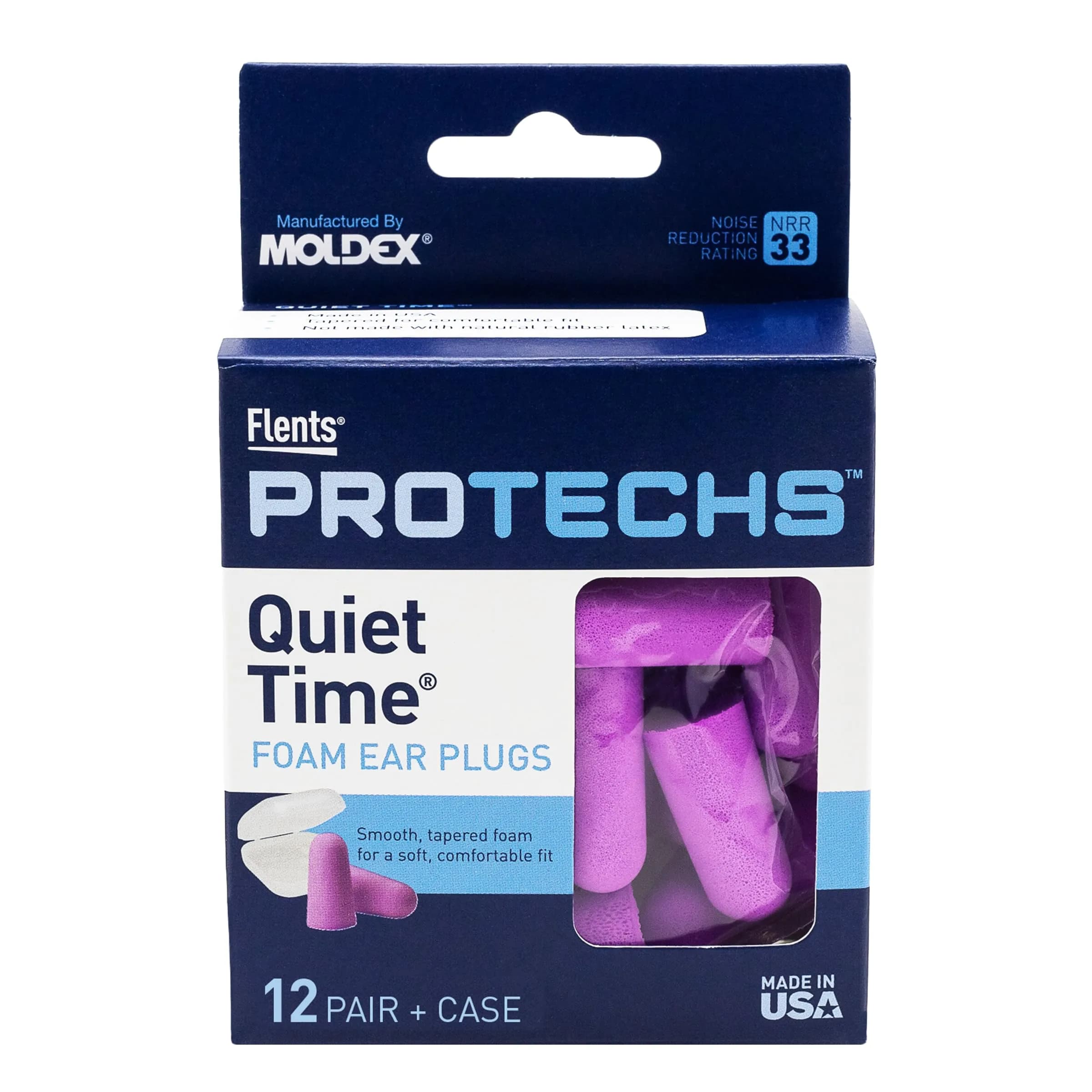 Flents Protechs Quiet Time Foam Ear Plugs NRR 33 12 Pair Purple | Noise Reduction for Sleep, Travel, Study