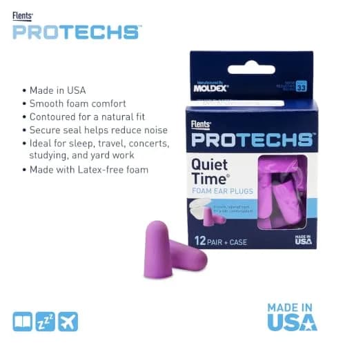 Flents Protechs Quiet Time Foam Ear Plugs NRR 33 12 Pair Purple | Noise Reduction for Sleep, Travel, Study thumbnail 3