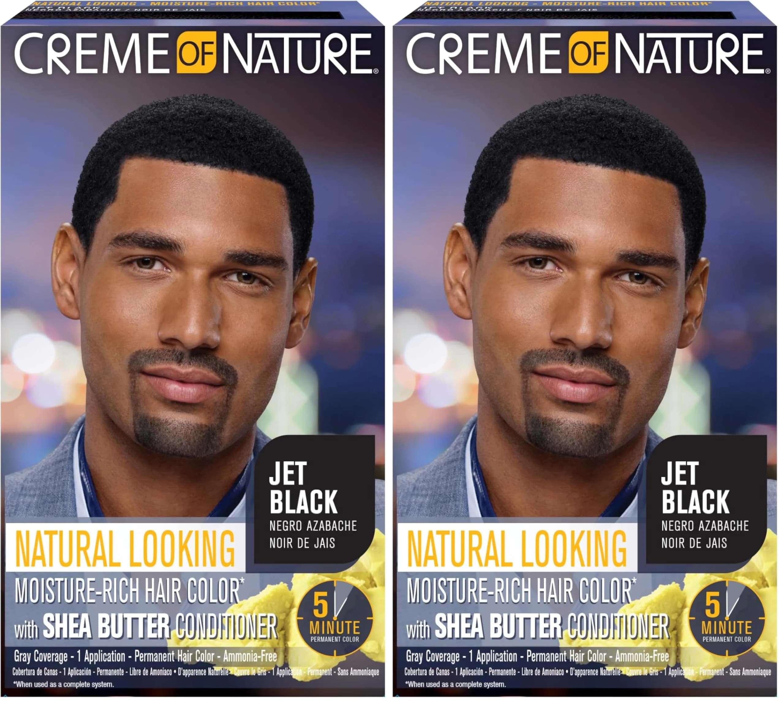 Creme of Nature Natural Looking Moisture-Rich Liquid Hair Color for Men Jet Black | Ammonia-Free Gray Coverage (1 Application Pack of 2) — Jet Black