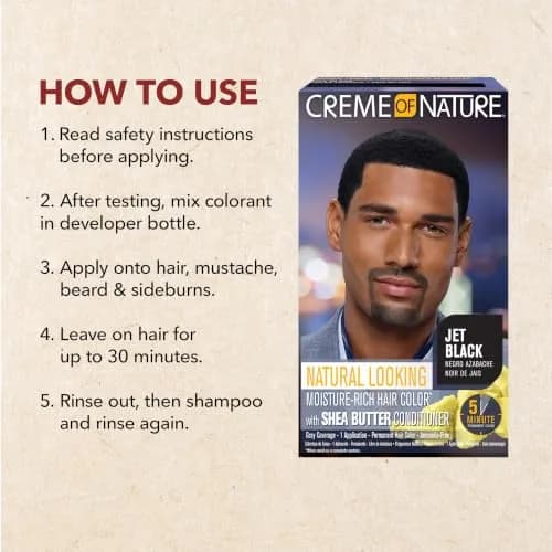Creme of Nature Natural Looking Moisture-Rich Liquid Hair Color for Men Jet Black | Ammonia-Free Gray Coverage (1 Application Pack of 2) thumbnail 6