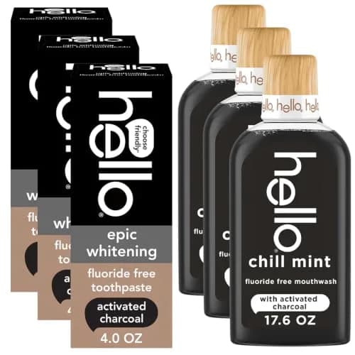hello Epic Whitening Activated Charcoal Toothpaste & Chill Mint Mouthwash Bundle | 4 oz Toothpaste (3pk) & 17.6 Fl Oz Mouthwash (3pk) thumbnail 1