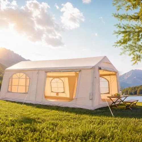 FICISOG Inflatable Tent 8-10 Person | Large Family Camping Shelter with Stove Jack thumbnail 1