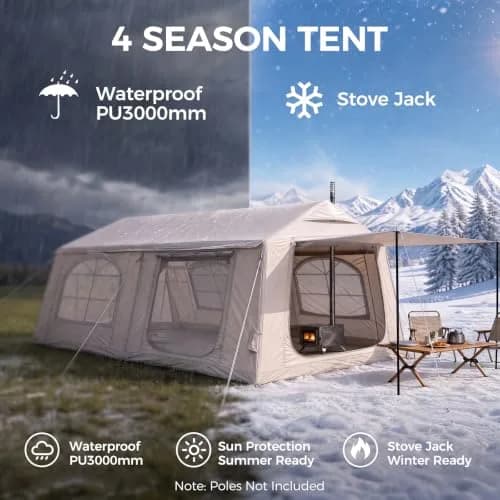 FICISOG Inflatable Tent 8-10 Person | Large Family Camping Shelter with Stove Jack thumbnail 5