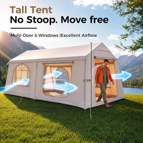 FICISOG Inflatable Tent 8-10 Person | Large Family Camping Shelter with Stove Jack thumbnail 6