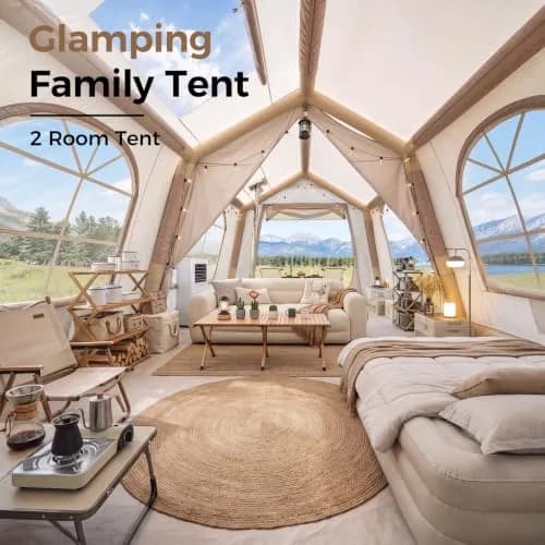 FICISOG Inflatable Tent 8-10 Person | Large Family Camping Shelter with Stove Jack thumbnail 3