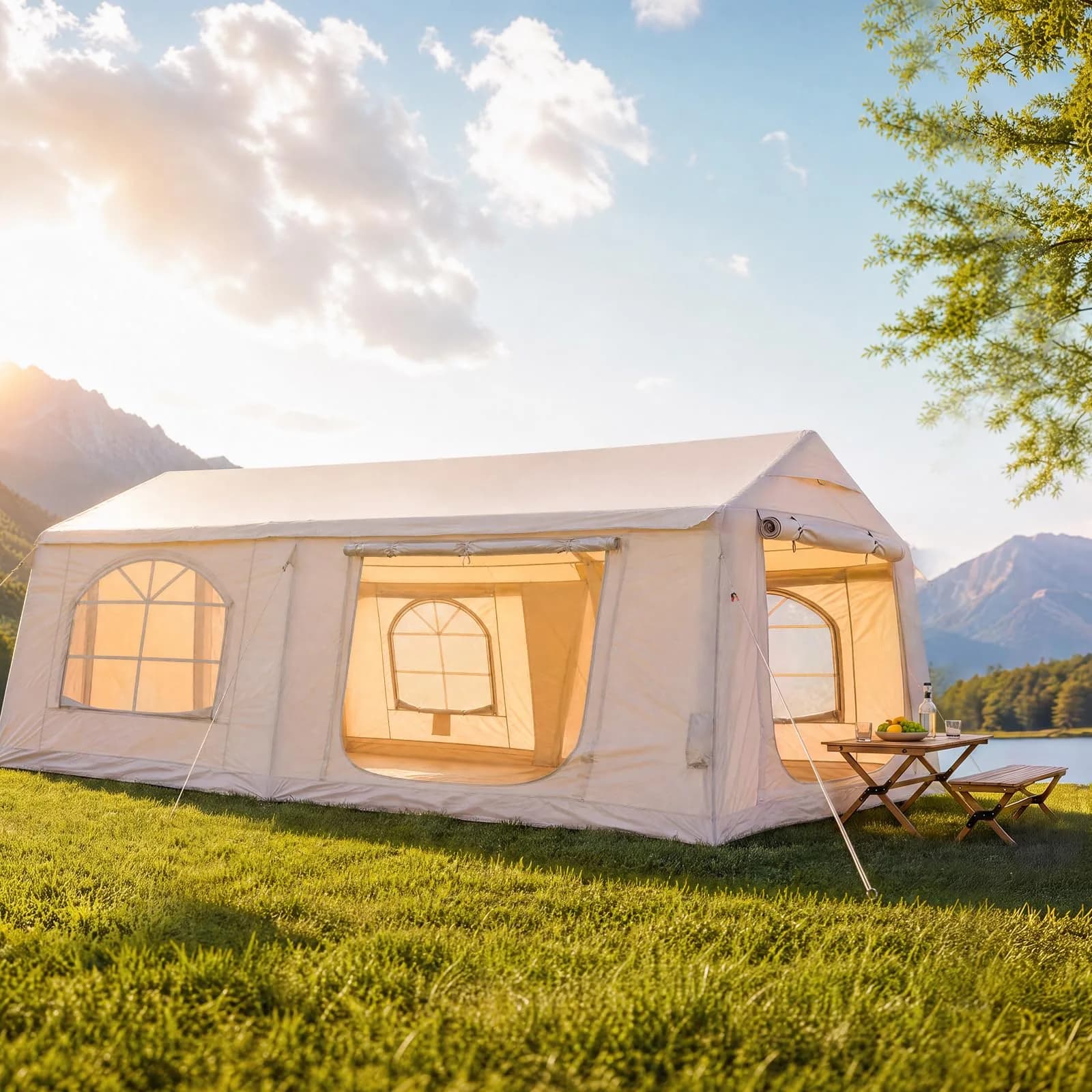 FICISOG Inflatable Tent 8-10 Person | Large Family Camping Shelter with Stove Jack - main product image