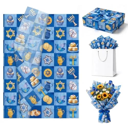Boerni Hanukkah Tissue Paper with Blue Gold Menorahs 50 Sheets | Festive Gift Wrapping & Crafts thumbnail 1