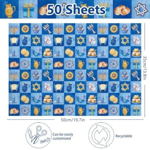 Boerni Hanukkah Tissue Paper with Blue Gold Menorahs 50 Sheets | Festive Gift Wrapping & Crafts thumbnail 2