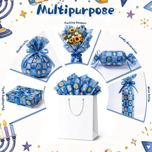 Boerni Hanukkah Tissue Paper with Blue Gold Menorahs 50 Sheets | Festive Gift Wrapping & Crafts thumbnail 3