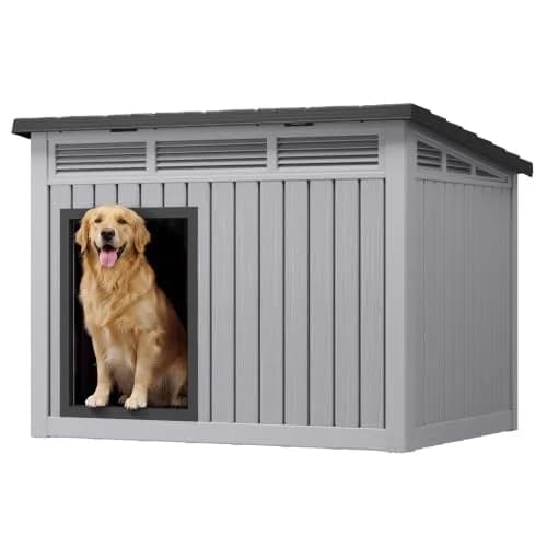 Fancyango Large Dog House 43"L x 33"W x 32"H Weatherproof & Easy Setup | XL Dog Shelter thumbnail 1