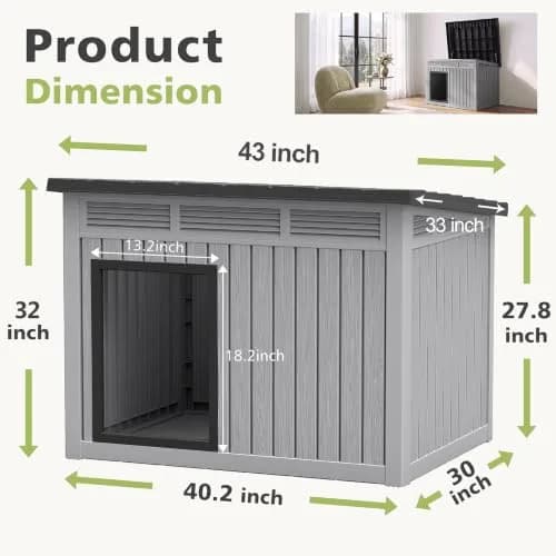Fancyango Large Dog House 43"L x 33"W x 32"H Weatherproof & Easy Setup | XL Dog Shelter thumbnail 4