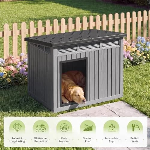 Fancyango Large Dog House 43"L x 33"W x 32"H Weatherproof & Easy Setup | XL Dog Shelter thumbnail 5