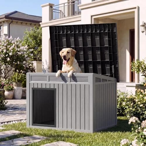 Fancyango Large Dog House 43"L x 33"W x 32"H Weatherproof & Easy Setup | XL Dog Shelter thumbnail 6