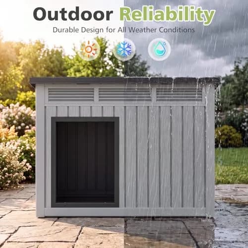 Fancyango Large Dog House 43"L x 33"W x 32"H Weatherproof & Easy Setup | XL Dog Shelter thumbnail 7