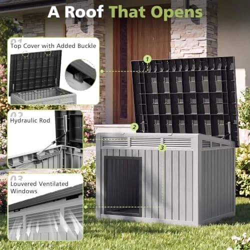 Fancyango Large Dog House 43"L x 33"W x 32"H Weatherproof & Easy Setup | XL Dog Shelter thumbnail 3