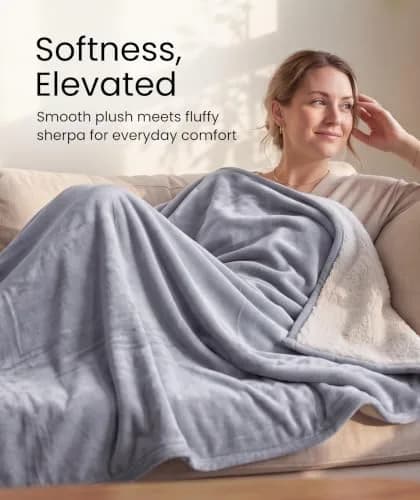 Dawhud Direct Cloud Sherpa Fleece Throw Blanket 50"x60" | Cozy Reversible Plush for Couch & Bed thumbnail 2