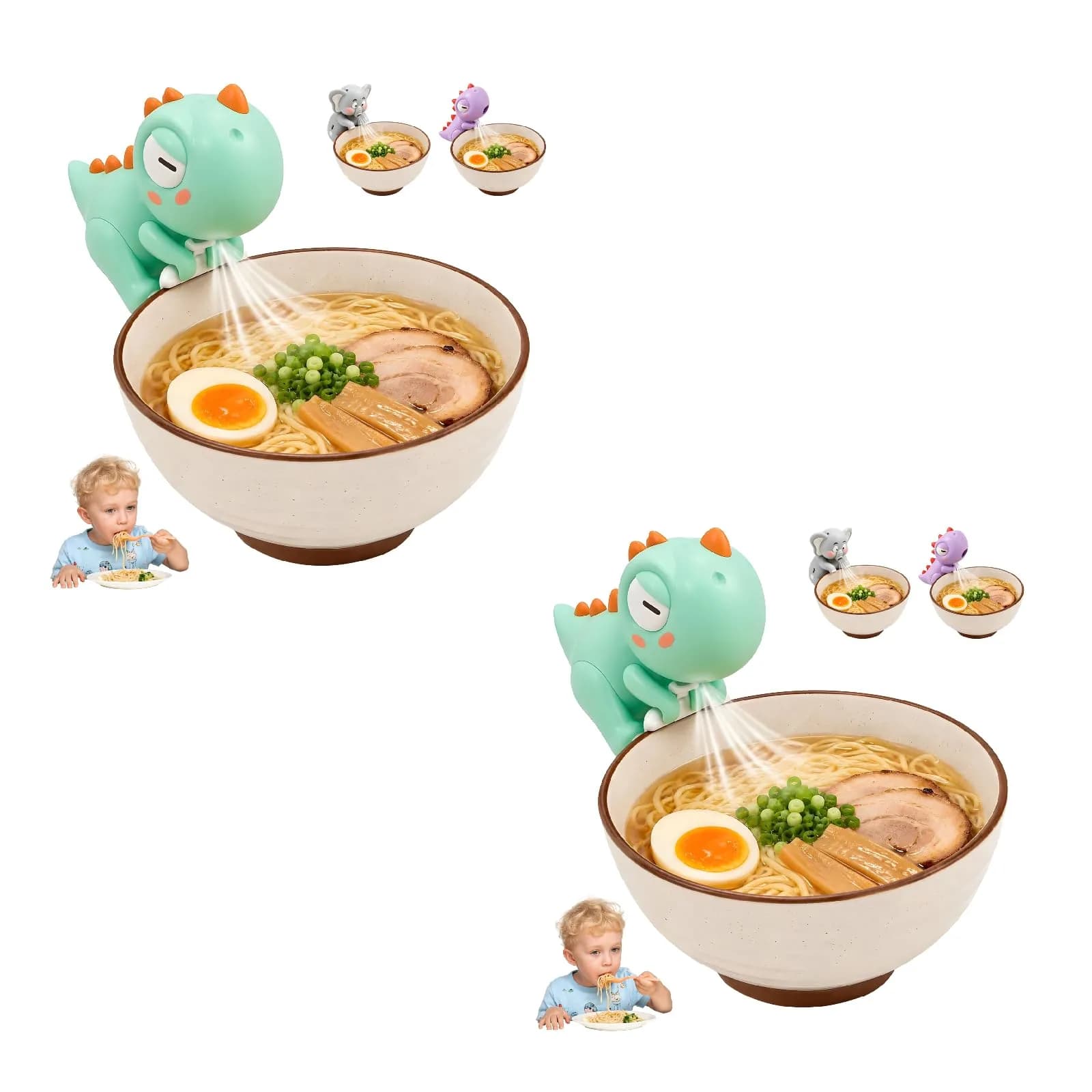 SEPSUMMER Mini Food Cooling Fan 2Pack Green Dinosaur | Cools Hot Meals Instantly - main product image