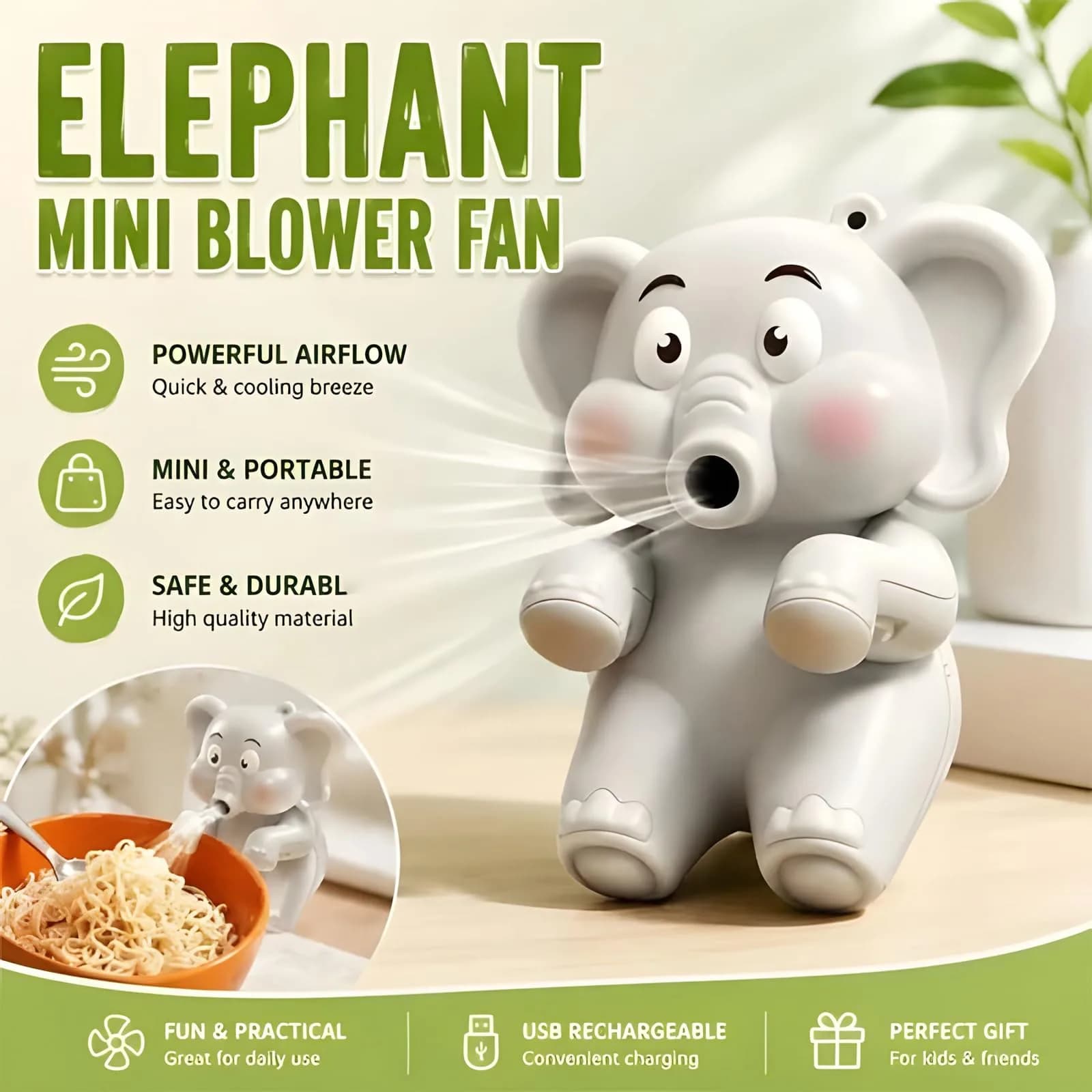 SEPSUMMER Mini Food Cooling Fan 2Pack Green Dinosaur | Cools Hot Meals Instantly - view 4