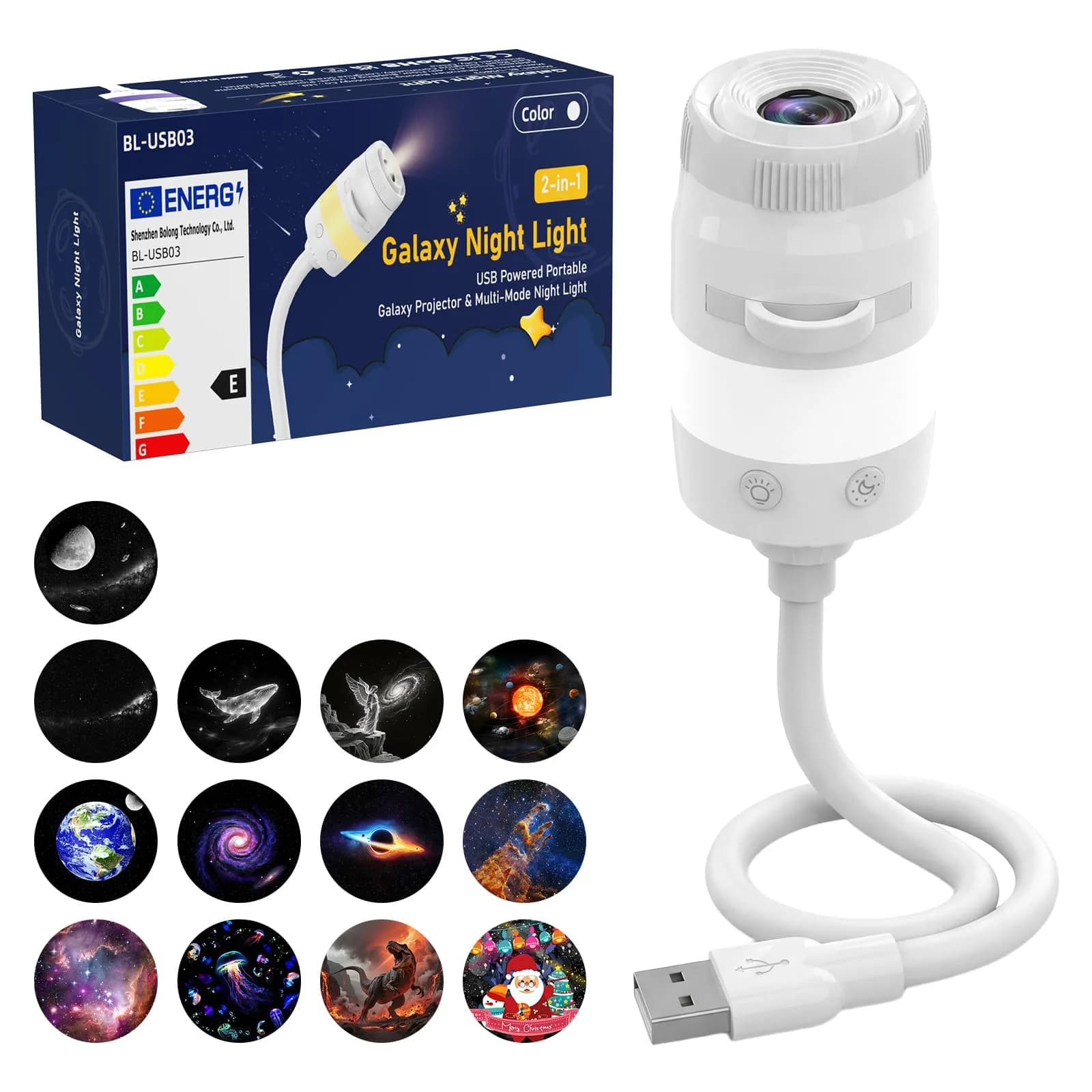 Ainael Galaxy Projector | HD Star & Planetarium Night Light with 5K Projection, Adjustable Focus, 20㎡ Coverage — White USB13