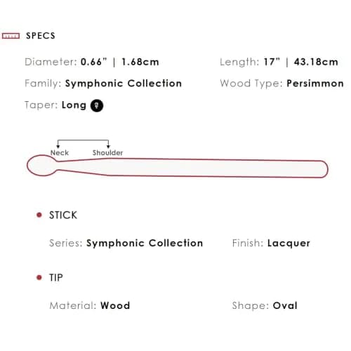 Vic Firth Symphonic Collection Ted Atkatz Drumsticks 17in | Long Taper, Persimmon, Oval Tip thumbnail 5