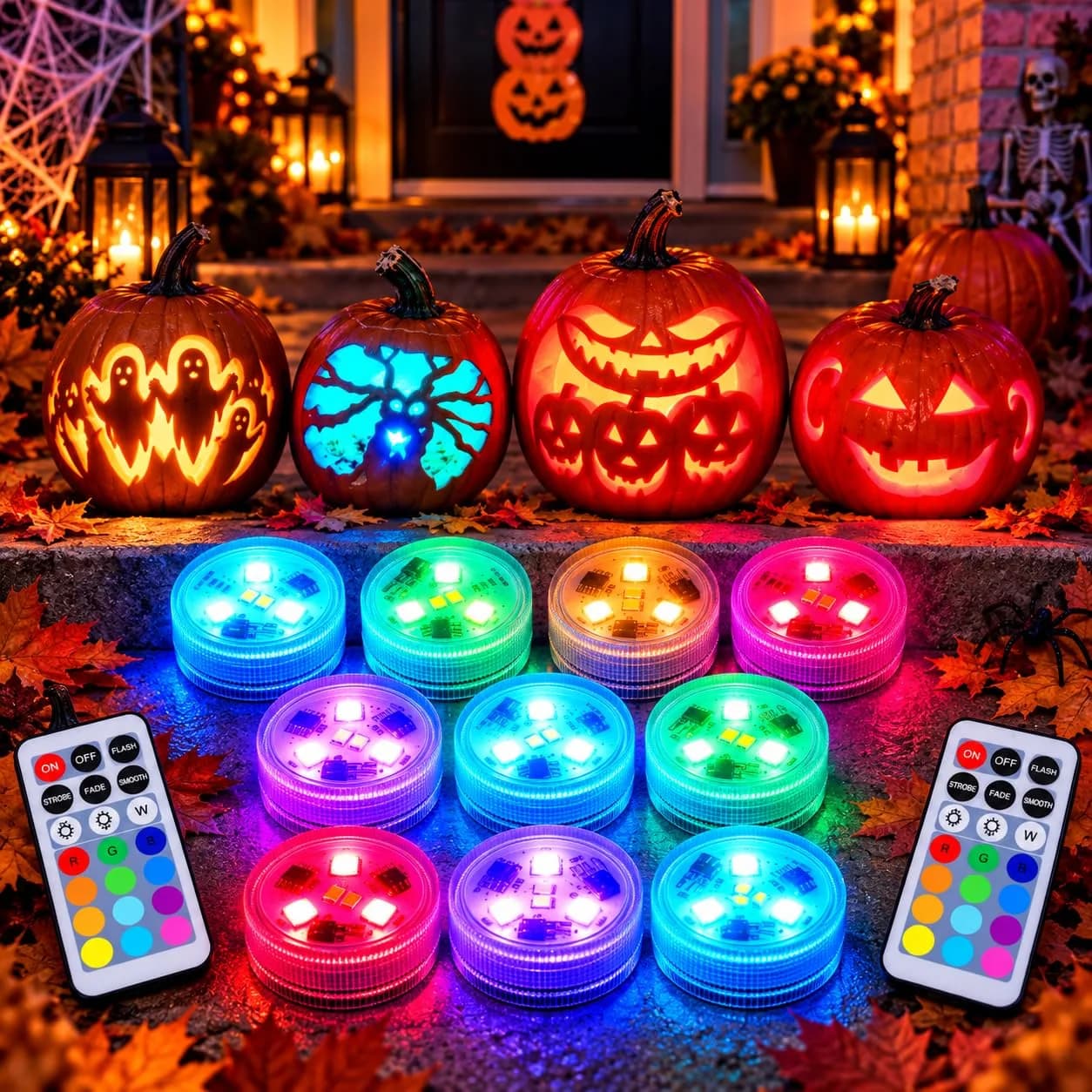 LUXJET Halloween Pumpkin Lights with Remote | Waterproof LED Tea Lights for Indoor & Outdoor Decor