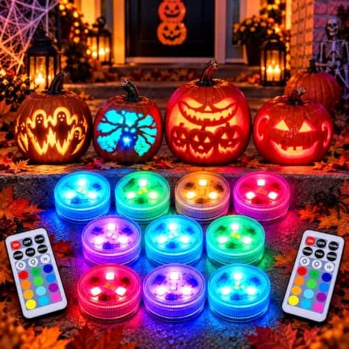 LUXJET Halloween Pumpkin Lights with Remote | Waterproof LED Tea Lights for Indoor & Outdoor Decor thumbnail 1