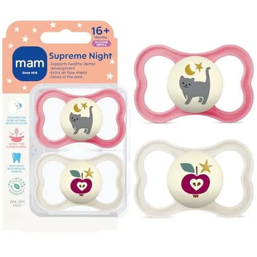 MAM Supreme Baby Pacifier 16+ Mths, 24 Count (24 Count) | Premium Extra Thin Nipple, Glow-in-the-Dark, BPA-Free Silicone thumbnail 1