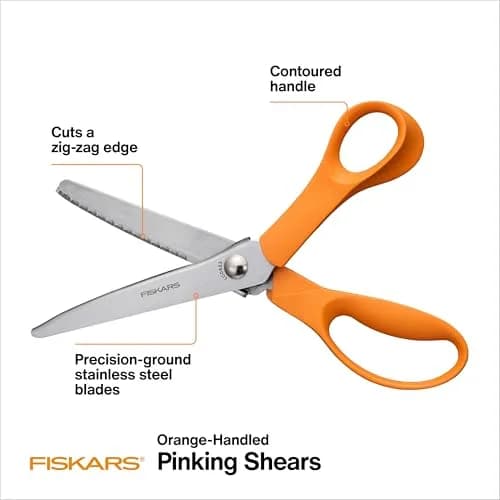 Fiskars 8" Orange-Handled Pinking Shears for Fabric Cutting & Sewing | Zigzag Edge, Stainless Steel Blades, Ergonomic Handle thumbnail 2