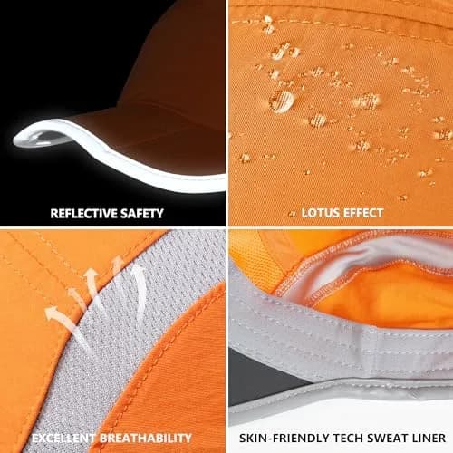 GADIEMKENSD Reflective Foldable Running Hat for Men Women, Orange XS/S | UPF50+ UV Protection, Quick Dry, Reflective Safety thumbnail 6