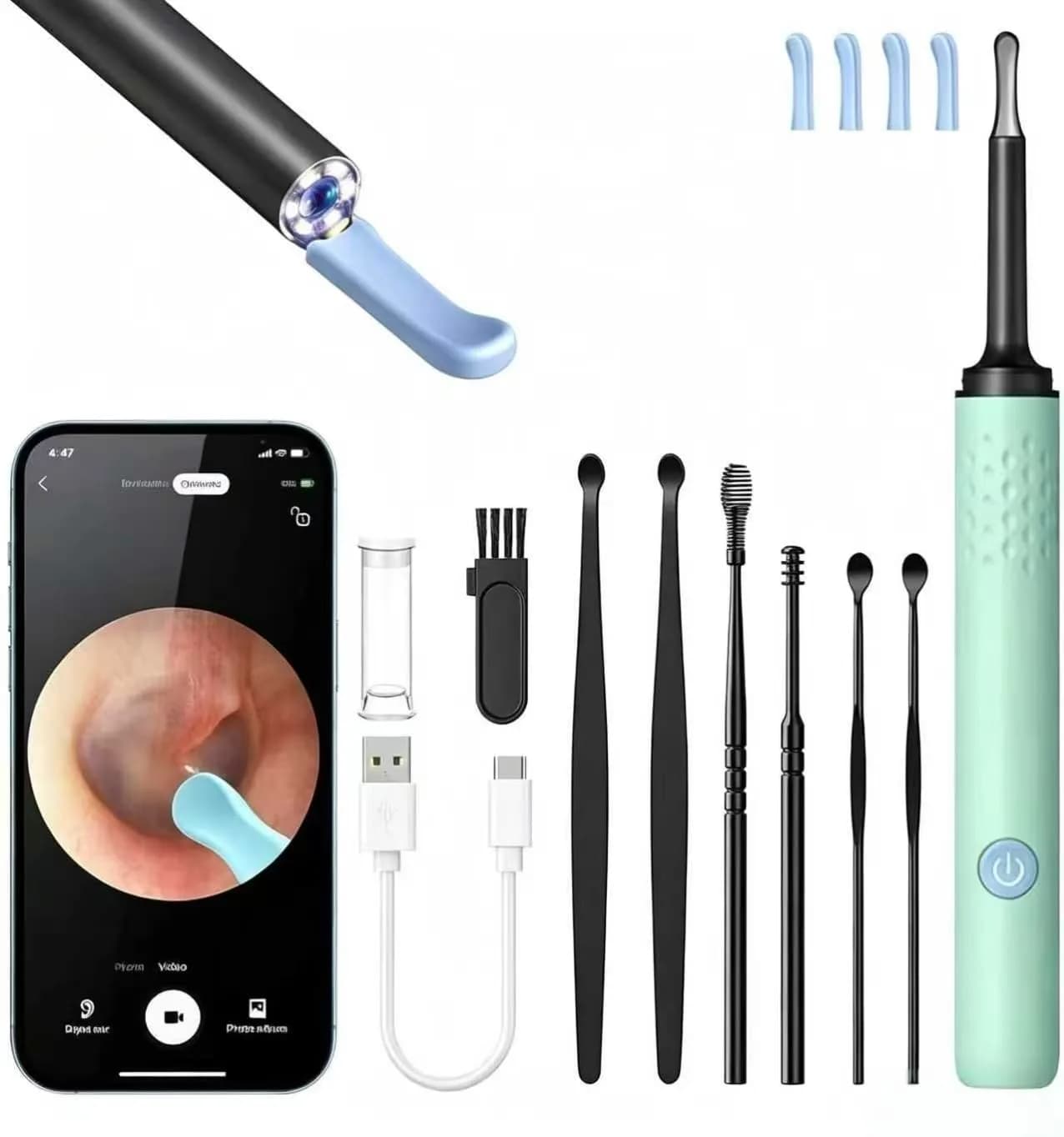 DEETOK Ear Wax Removal Tool Camera 1080P HD Ear Cleaner with Light, Otoscope for iPhone, Android, Green — Green