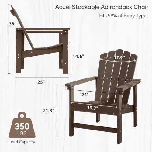 ACUEL HDPE Stackable Adirondack Chairs Set of 2 | All-Weather Durable Poly Lumber thumbnail 2