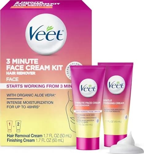 Veet 3 Minute Facial Hair Removal Cream for Women | Organic Aloe Vera, 2 Piece Kit, 3.4 Fl Oz (Pack of 6) thumbnail 1