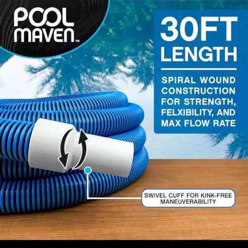 Poolmaven Manual Pool Vacuum Hose, 30 Ft x 1-1/2 in., Made in USA | Flexible EVA Spiral-Wound Hose for Manual Pool Cleaning thumbnail 2