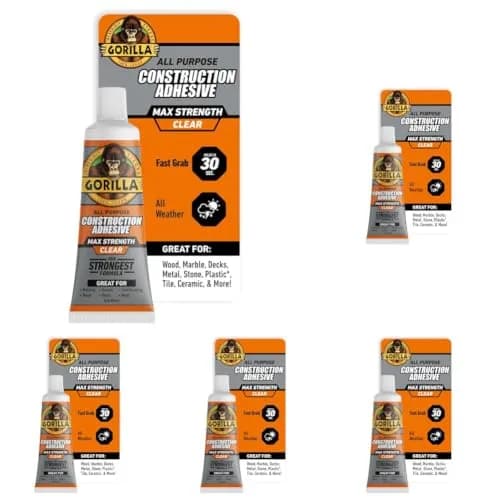 Gorilla Max Strength Clear Construction Adhesive 2.5 oz (74ml) Tubes, Pack of 5 | Strongest Formula, Waterproof, Gap-Filling thumbnail 1