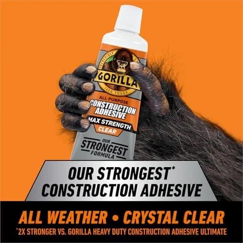 Gorilla Max Strength Clear Construction Adhesive 2.5 oz (74ml) Tubes, Pack of 5 | Strongest Formula, Waterproof, Gap-Filling thumbnail 2