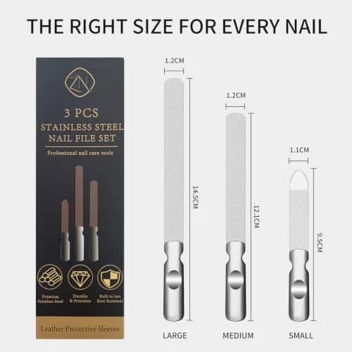 ZIZZON Metal Nail File Set | 3 Sizes, Double Sided, Individual Cases for Nail Care in India thumbnail 2